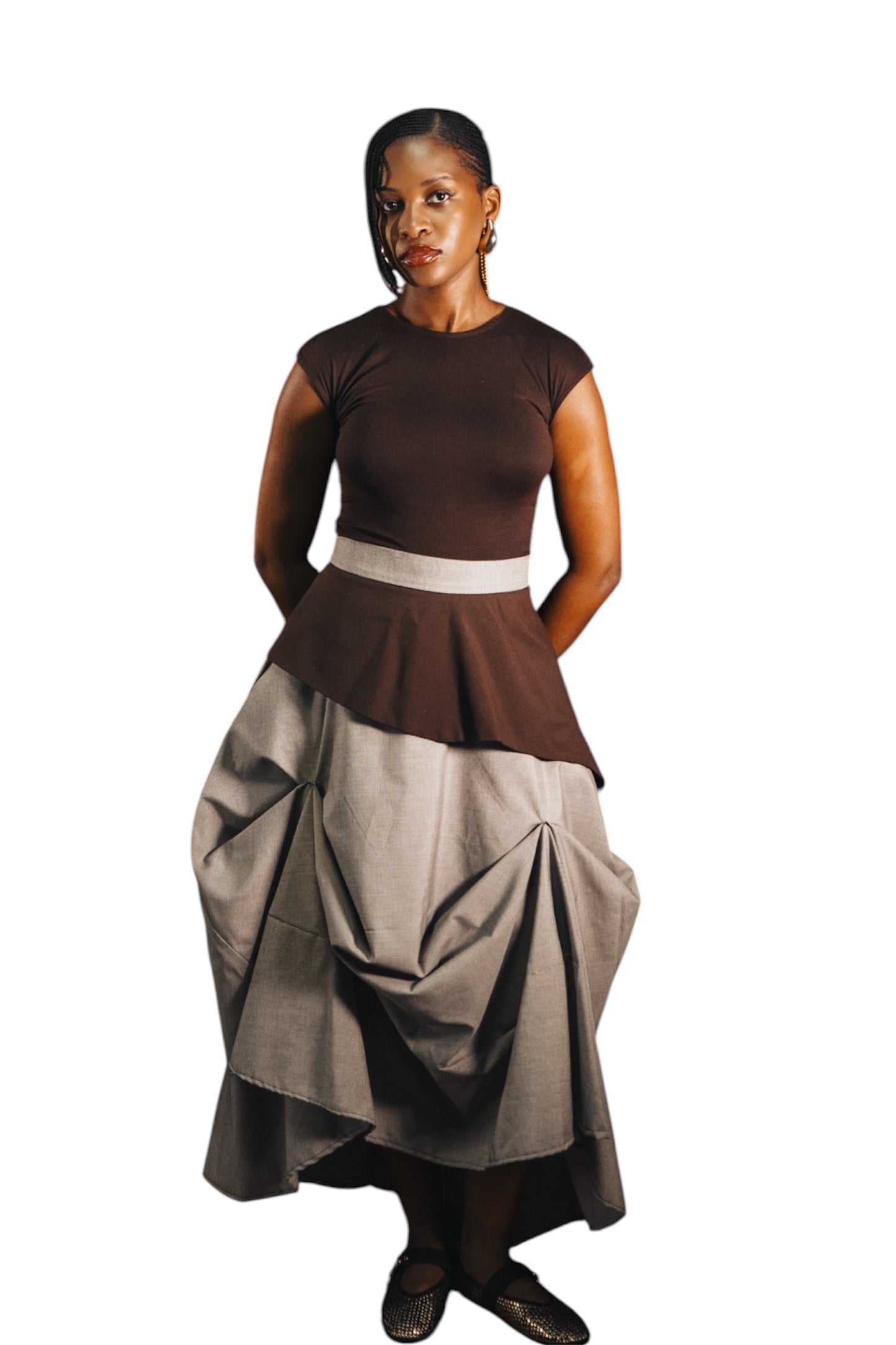 Draped asymmetrical skirt