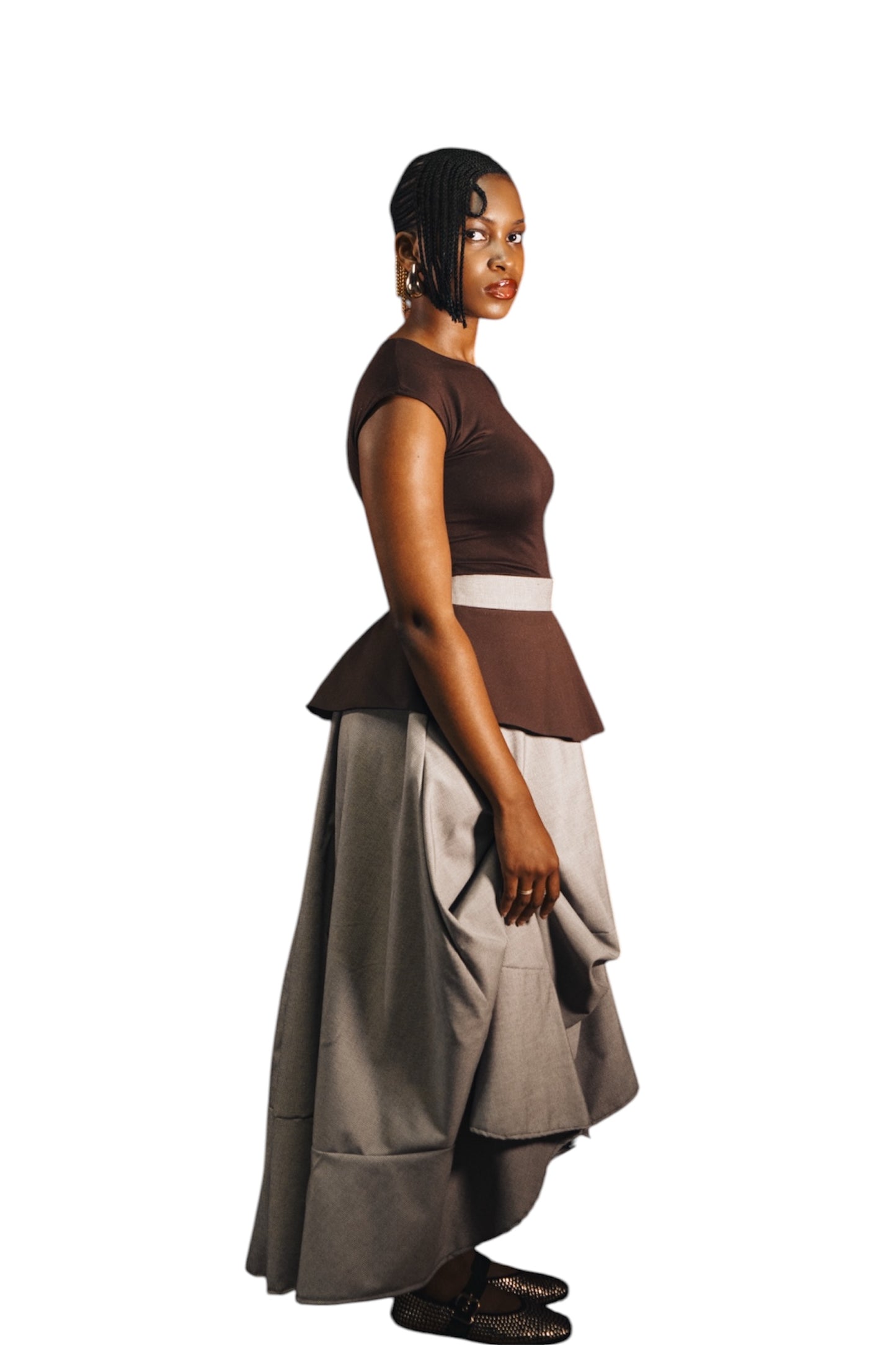 Draped asymmetrical skirt