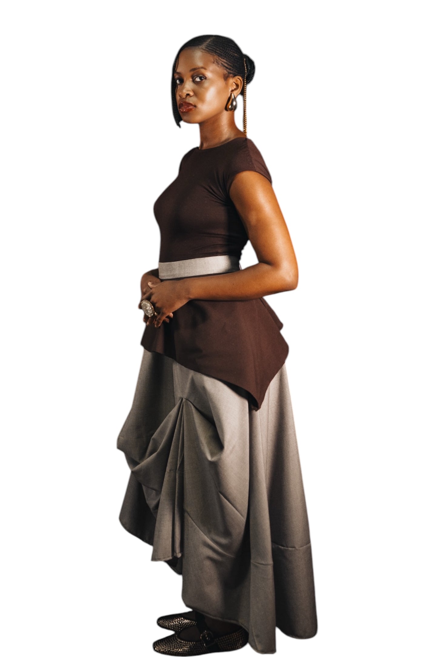 Draped asymmetrical skirt